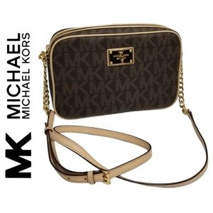 MICHAEL MICHAEL KORS Brown Jet Set Printed Logo Crossbody Bag